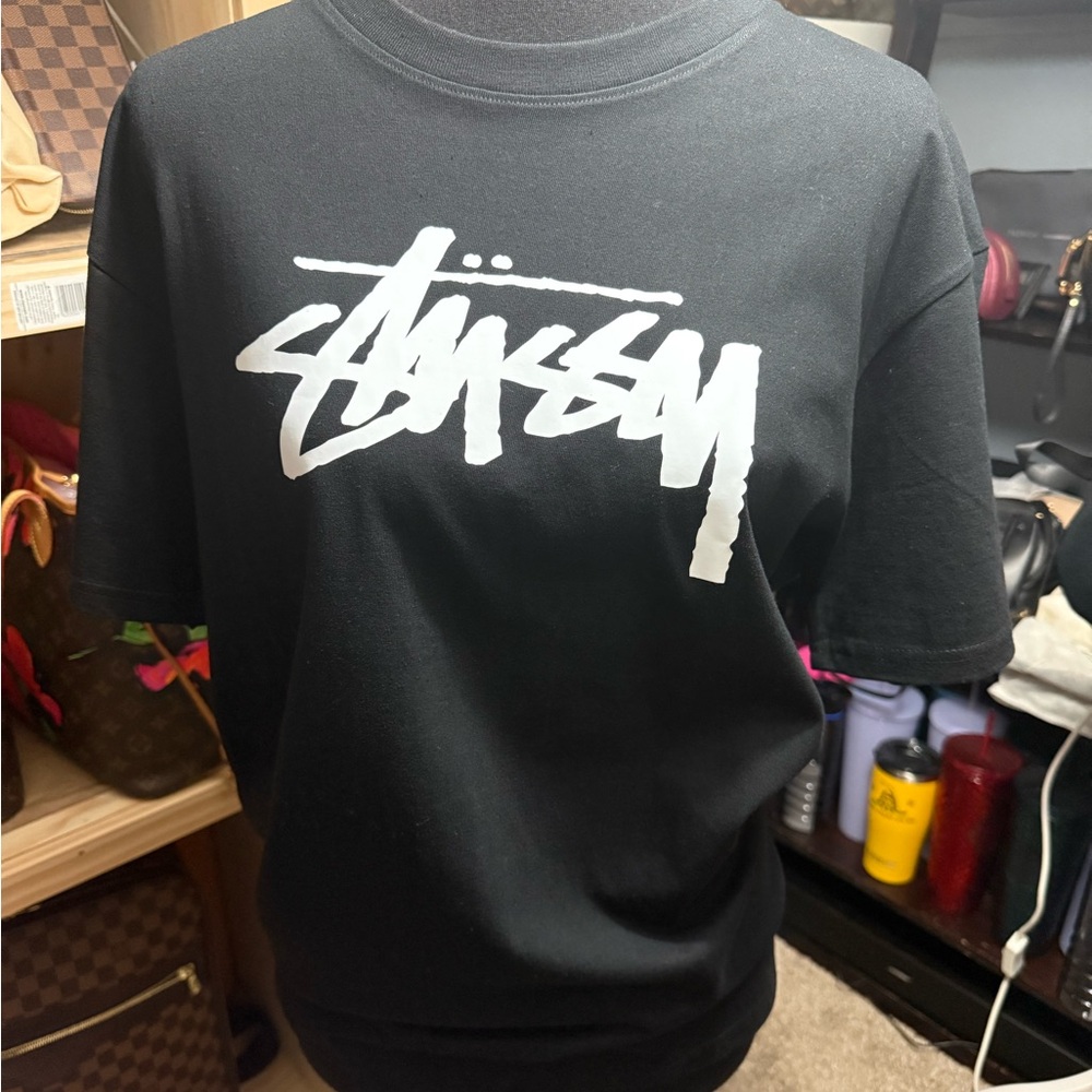 Stussy Black Tee with White Signature